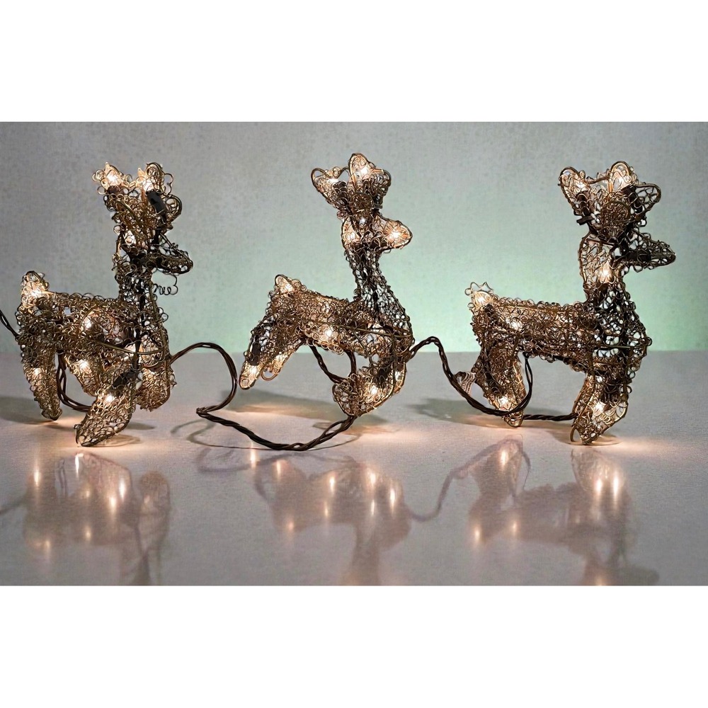 3pc Wire Frame LED Light Up Reindeer Christmas Decor Indoor Outdoor Holiday XMAS